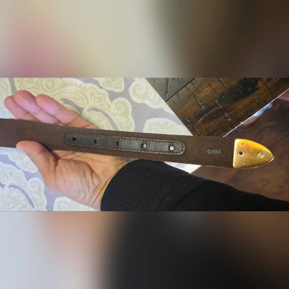 VINTAGE Brighton Dark Brown 100% Leather Rivet Belt Size 42